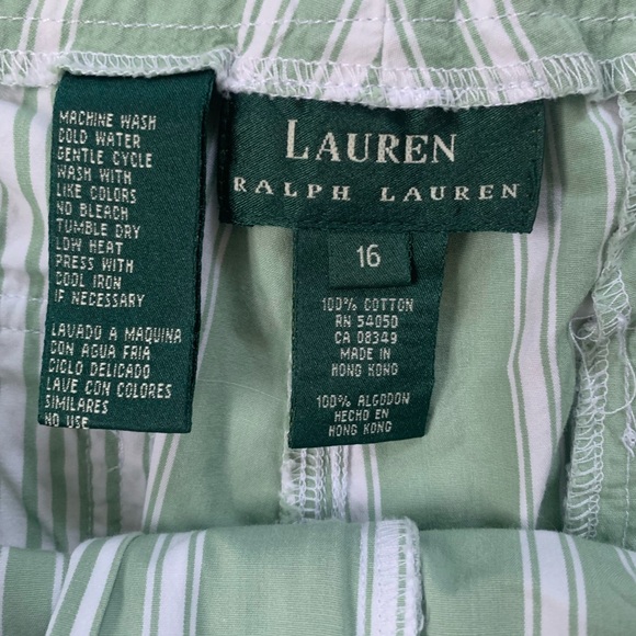 Lauren Ralph Lauren Womens 16 Green Stripe Drawstring Cropped Capri Pants - Picture 2 of 7